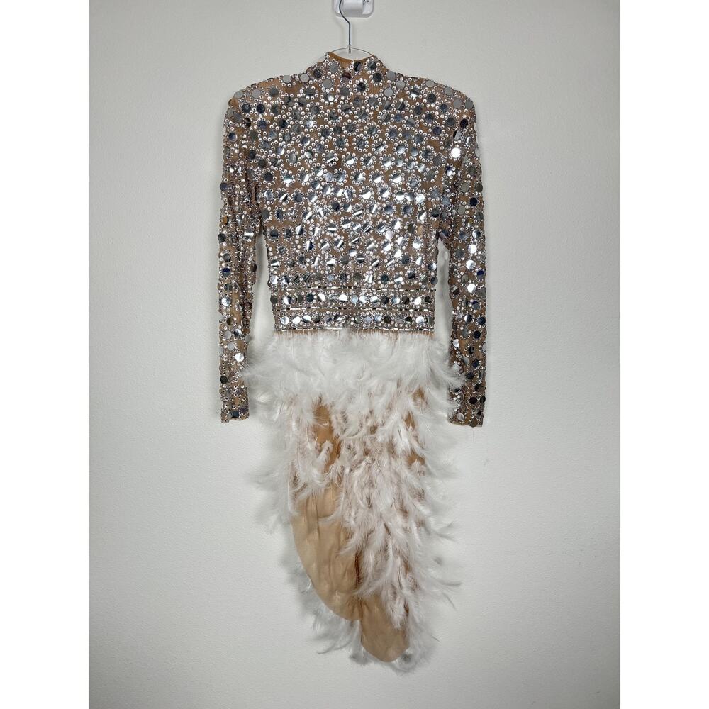 PURE X CHAOS Feather Dress Womens Large White Rhinestone Festival Party Show - Picture 14 of 15